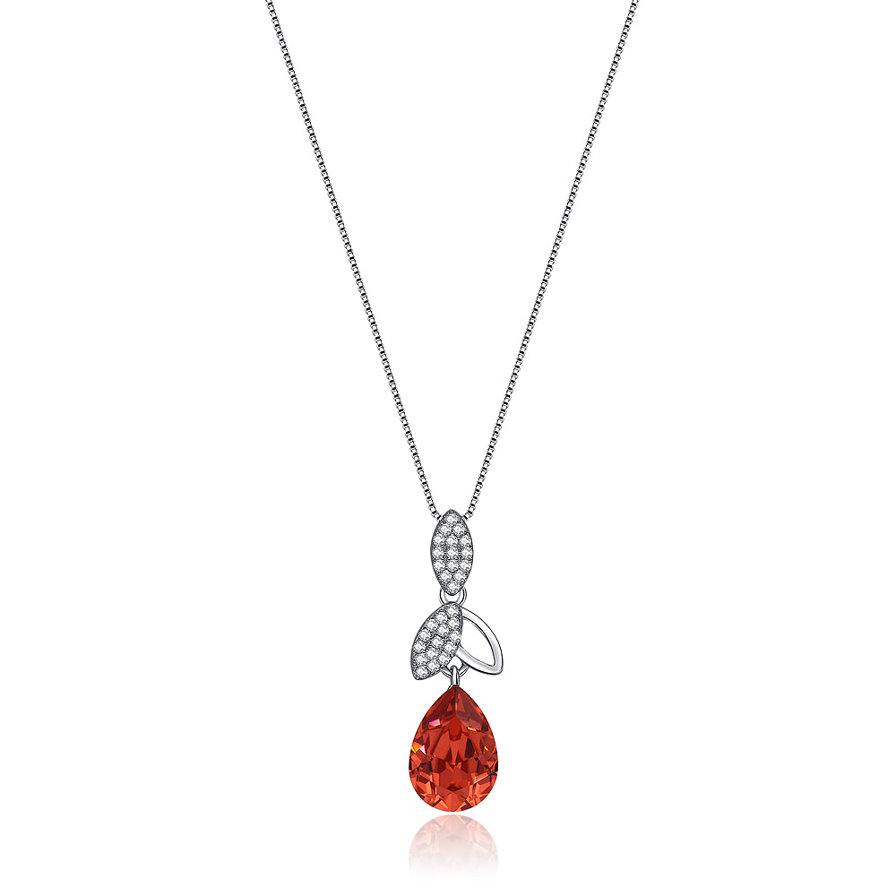 Perfection Pear-Shape Pendant Necklace with Red Swarovski Crystals in Sterling Silver